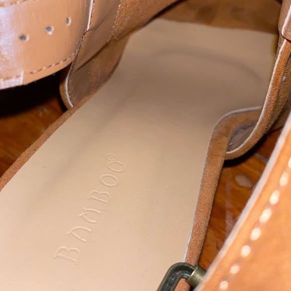 Bamboo Cognac Open Toe Back Faux Suede Vegan Bootie Block Heel Buckle Strap Boho - Picture 7 of 7